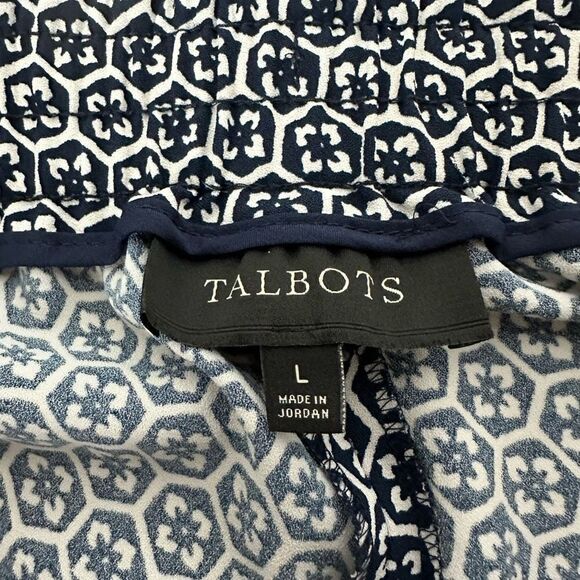 Talbots Drawstring Elastic Waist Pant size Large Navy White Geometric Print - Picture 4 of 7